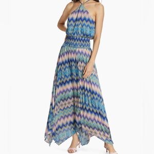 Ramy Brook Blue Green Pink Chevron Maxi Dress